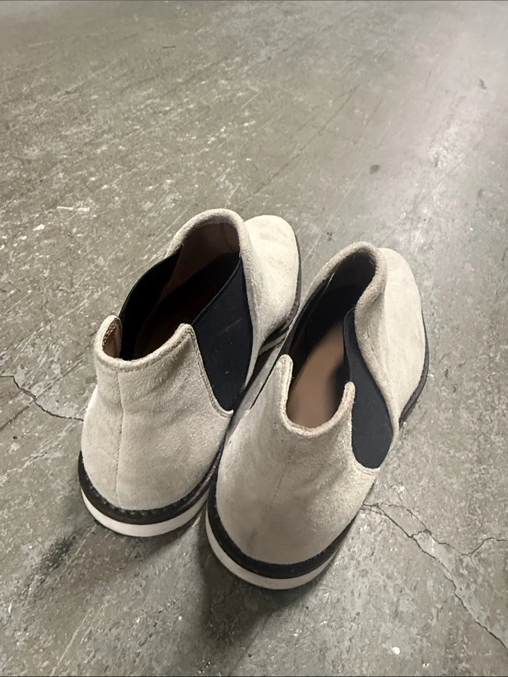 J. Crew Men's Suede Chukka Boots in Light Beige with Black Elastic